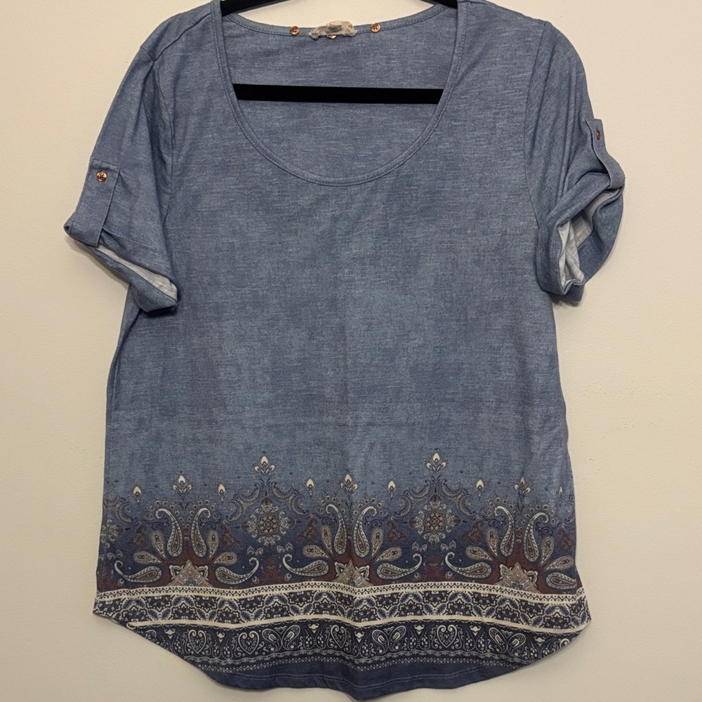 ONE WORLD Blue Paisley Blouse